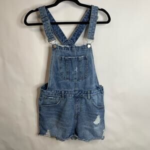 Denim Blue Womens Jean Short Overalls